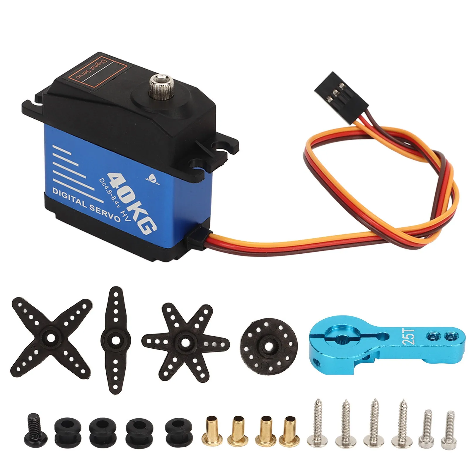 40KG High Torque RC Servo Waterproof Digital Servo with 25T Servo Arm for 1/10 1/8 RC Cars Ships Robots
40KG High Torque RC Servo Waterproof Digital Servo with 25T Servo Arm for 1/10 1/8 RC Cars Ships Robots