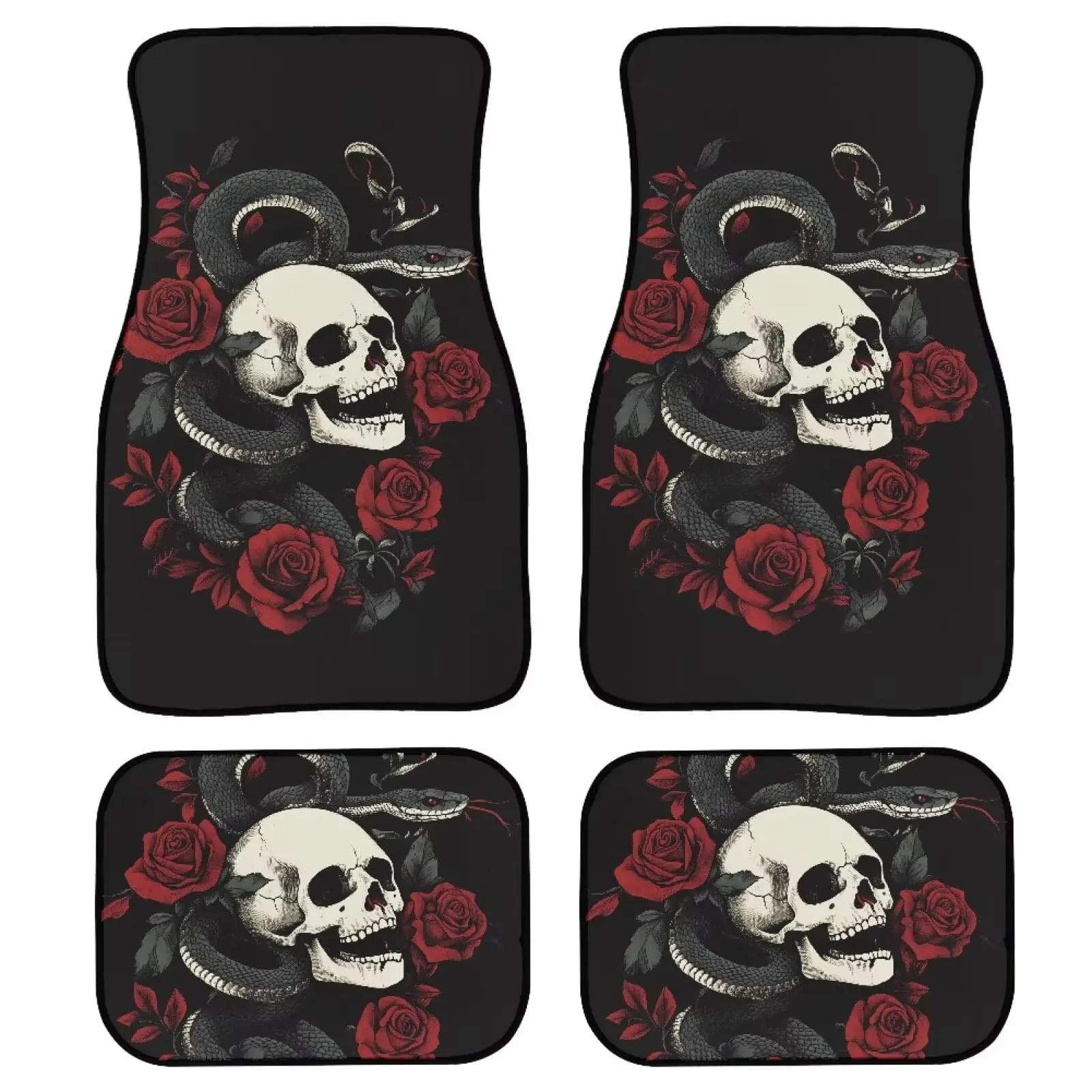 Gothic Skull Snake Rose Car Floor Mats 4PCS Universal Fit Polyester Rubber Backing
Gothic Skull Snake Rose Car Floor Mats 4PCS Universal Fit Polyester Rubber Backing