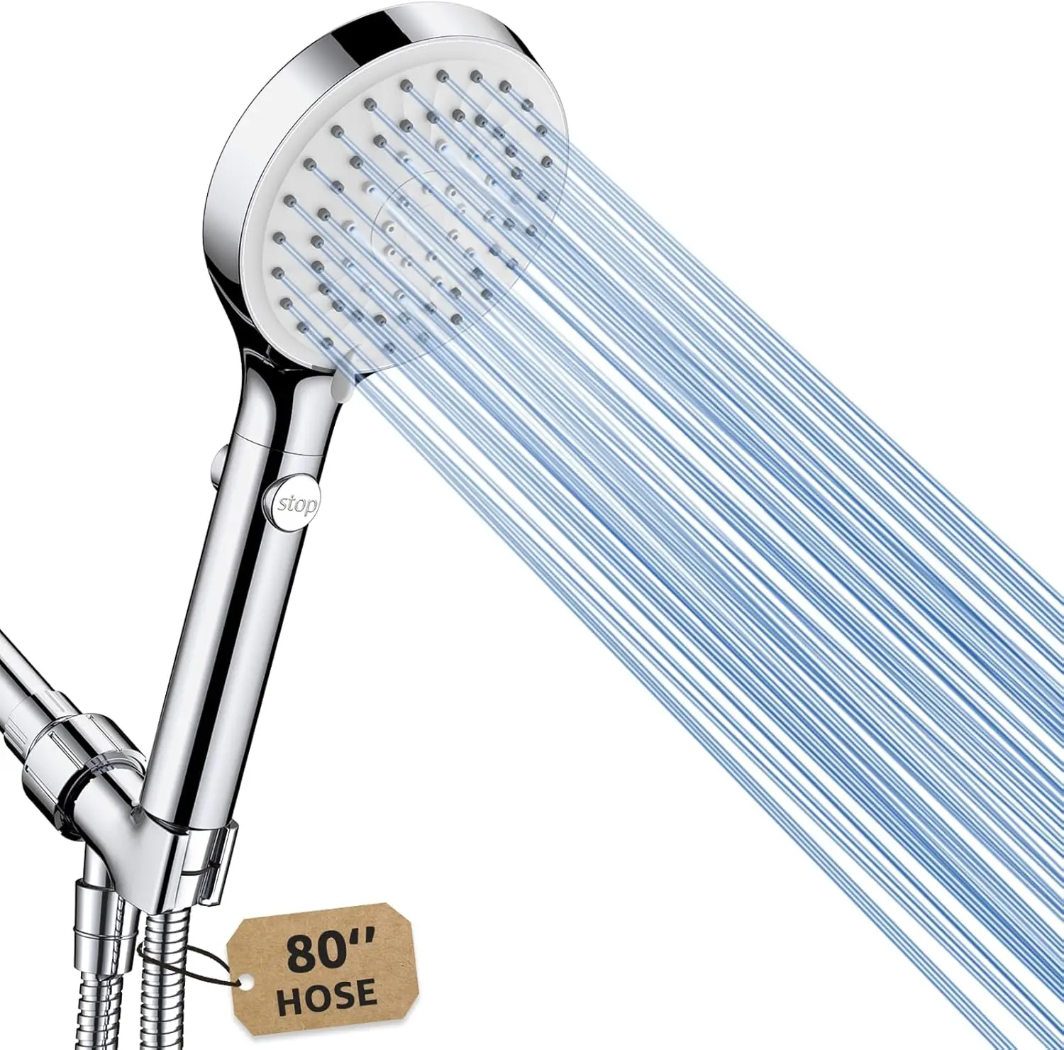 High Pressure Handheld Shower Head with 5 Spray Modes, 80" Extra Long Stainless Steel Hose & Adjustable Bracket, ON/OFF Switch
High Pressure Handheld Shower Head with 5 Spray Modes, 80" Extra Long Stainless Steel Hose & Adjustable Bracket, ON/OFF Switch