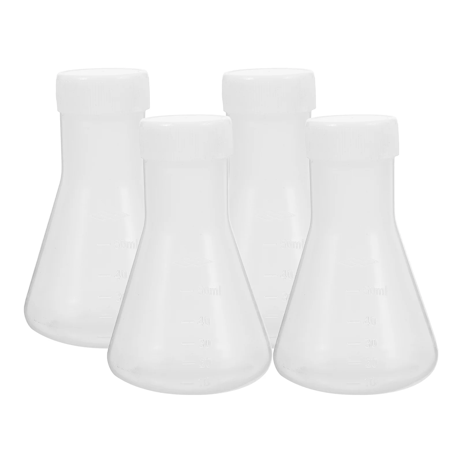 4pcs Triangular Flask with Lid Wide Mouth Plastic Flasks for Chemistry Lab Erlenmeyer Conical Containers 50ml 
4pcs Triangular Flask with Lid Wide Mouth Plastic Flasks for Chemistry Lab Erlenmeyer Conical Containers 50ml