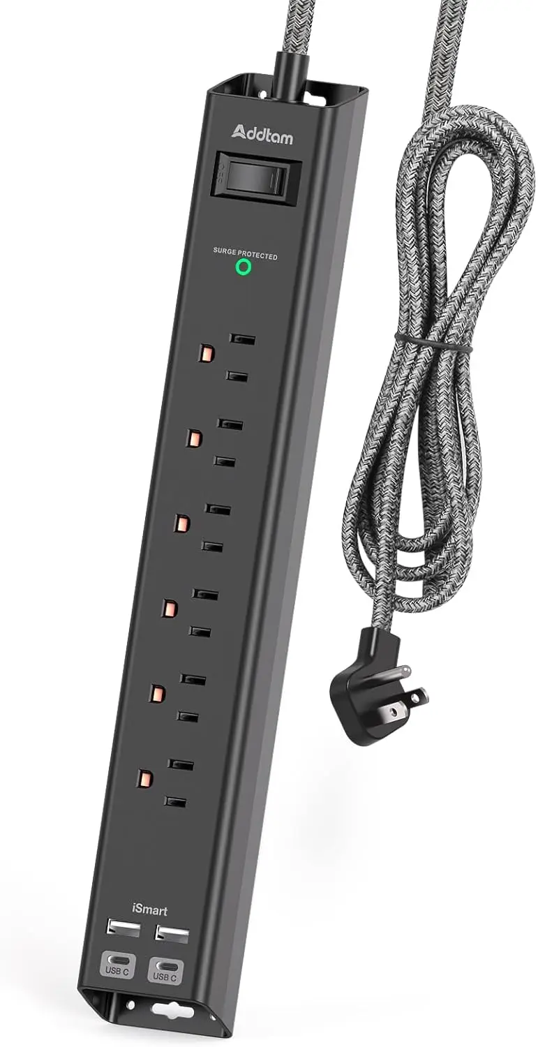 Surge Protector Power Strip with 6 AC Outlets & 4 USB (2 USB-C), 1875W/15A Flat Plug, Overload Protection for Home Office Dorm
Surge Protector Power Strip with 6 AC Outlets & 4 USB (2 USB-C), 1875W/15A Flat Plug, Overload Protection for Home Office Dorm