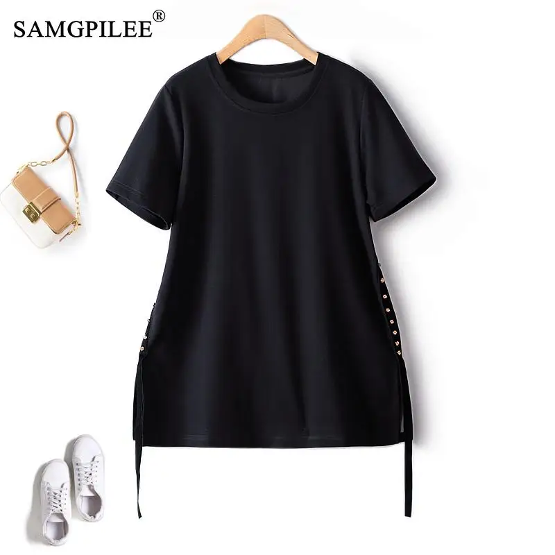 Oversized T-shirt Summer New O Neck Commuter Short Sleeve Female Clothing Korean Fashion Solid Side Rivet Loose Y2k Tops Women
Oversized T-shirt Summer New O Neck Commuter Short Sleeve Female Clothing Korean Fashion Solid Side Rivet Loose Y2k Tops Women
