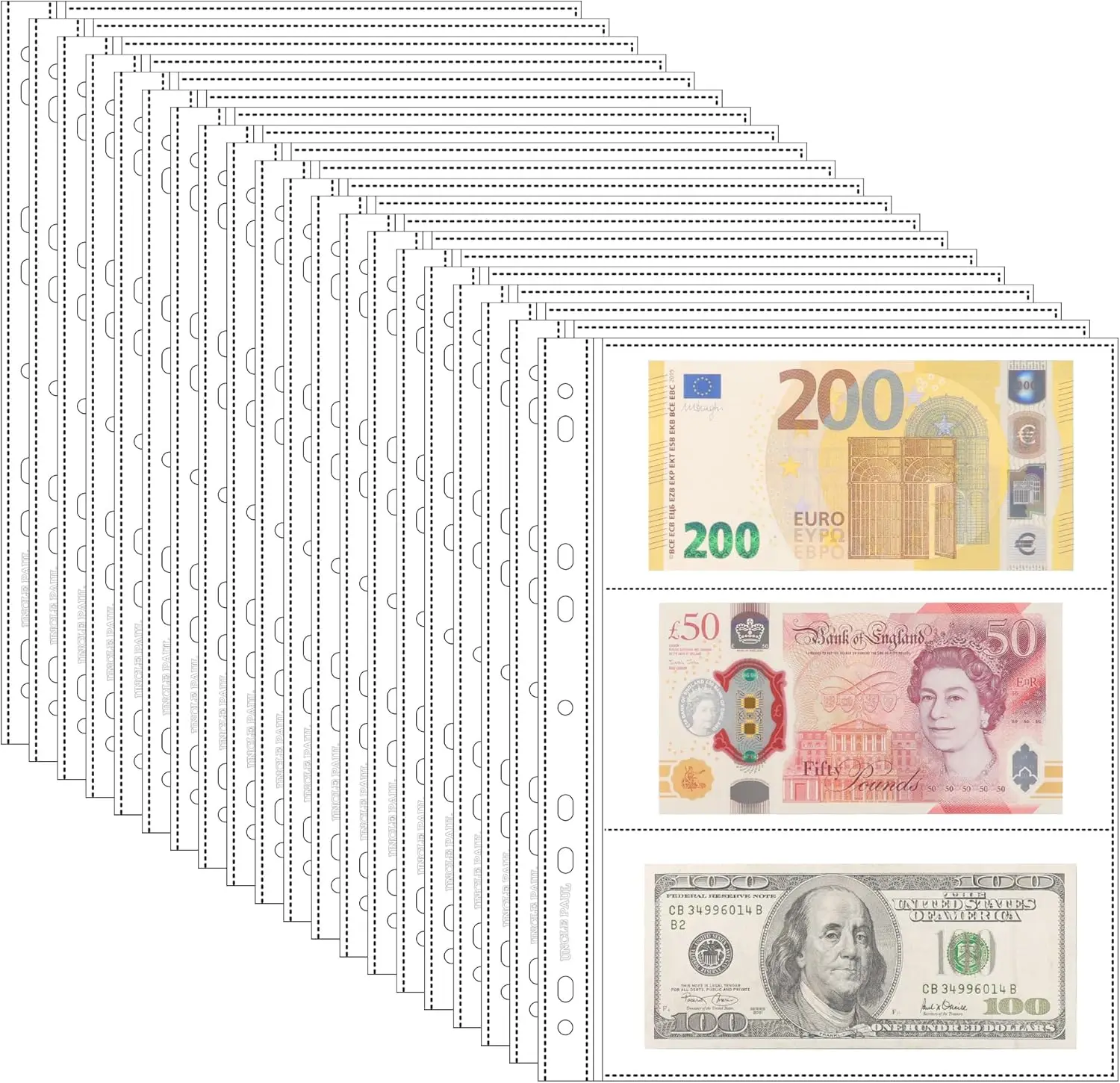 20 Sheets Currency Collection Pages, 3 Pockets Each, for Banknotes and Collectibles, 7.5x3.5in Pocket, Fits 3-Ring & 4-Ring Binders
20 Sheets Currency Collection Pages, 3 Pockets Each, for Banknotes and Collectibles, 7.5x3.5in Pocket, Fits 3-Ring & 4-Ring Binders