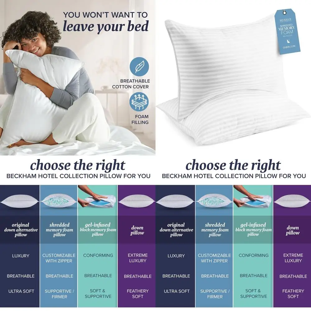 Подушки из охлаждающей пены с эффектом памяти размера Queen Size - 2 штуки, регулируемая поддержка для всех положений тела во время сна
Подушки из охлаждающей пены с эффектом памяти размера Queen Size - 2 штуки, регулируемая поддержка для всех положений тела во время сна