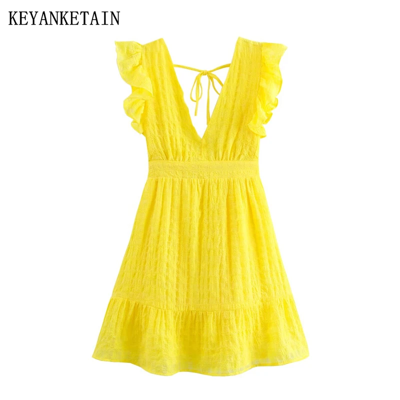 KEYANKETIAN Summer new women's three-dimensional texture flying sleeves V-neck slim fit yellow dress
KEYANKETIAN Summer new women's three-dimensional texture flying sleeves V-neck slim fit yellow dress
