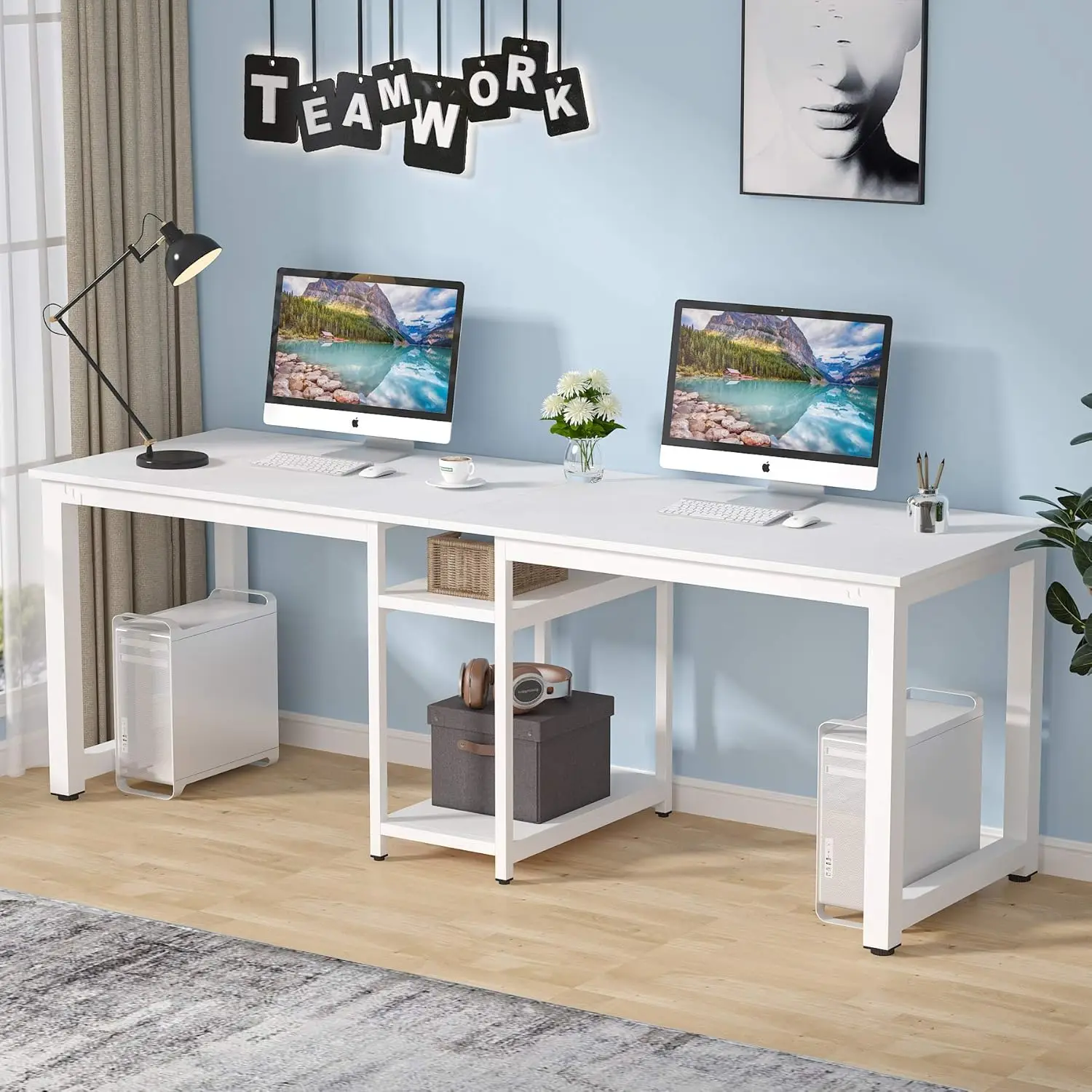 78 inch Two Person Desk, Extra Long Double Computer Desk with Storage Shelves, Writing Desk Workstation for Home Office (White)
78 inch Two Person Desk, Extra Long Double Computer Desk with Storage Shelves, Writing Desk Workstation for Home Office (White)