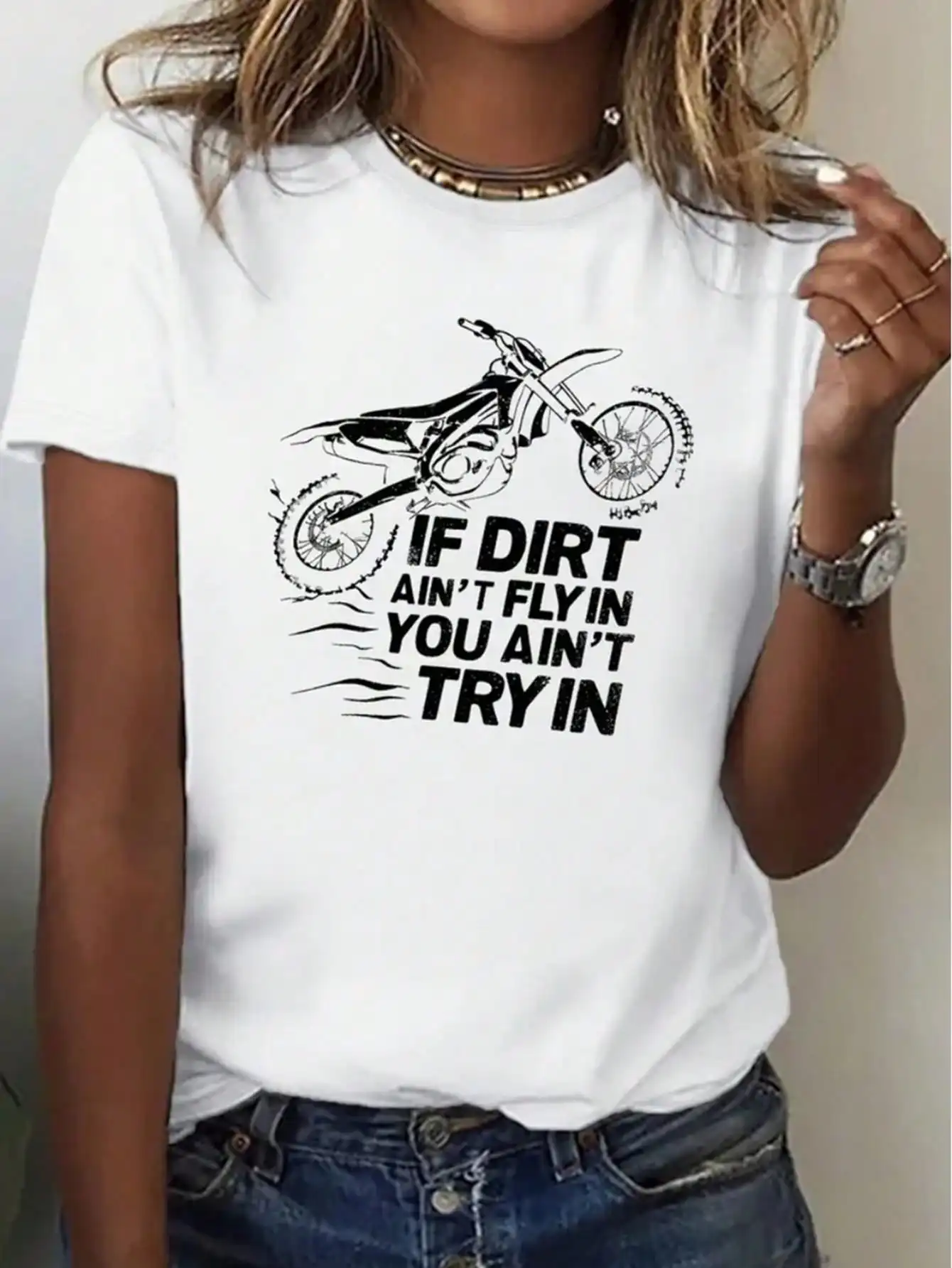 Bike Silhouette Women's Single Side Printed Short Sleeve T-Shirt Round Neck Summer Fashion Solid Basic T-Shirt Tops Casual Summ
Bike Silhouette Women's Single Side Printed Short Sleeve T-Shirt Round Neck Summer Fashion Solid Basic T-Shirt Tops Casual Summ