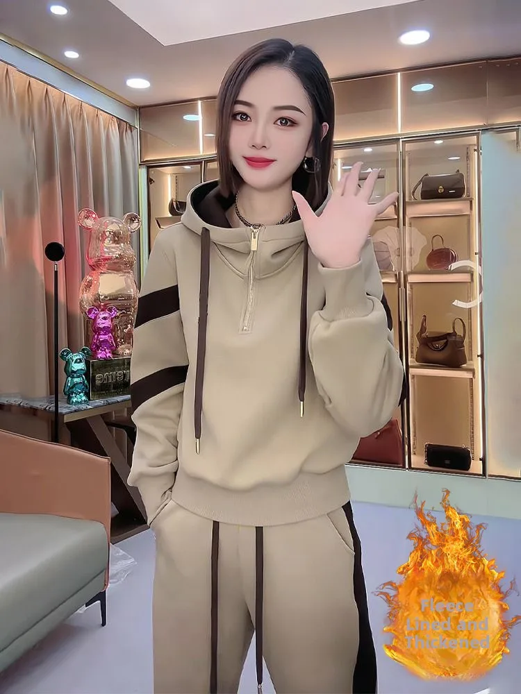 Thiened Fce Hoodie Set Women's Autumn Winter Loose Casual Spor Two-piece Set Faionable And Sli European Sle
Thiened Fce Hoodie Set Women's Autumn Winter Loose Casual Spor Two-piece Set Faionable And Sli European Sle