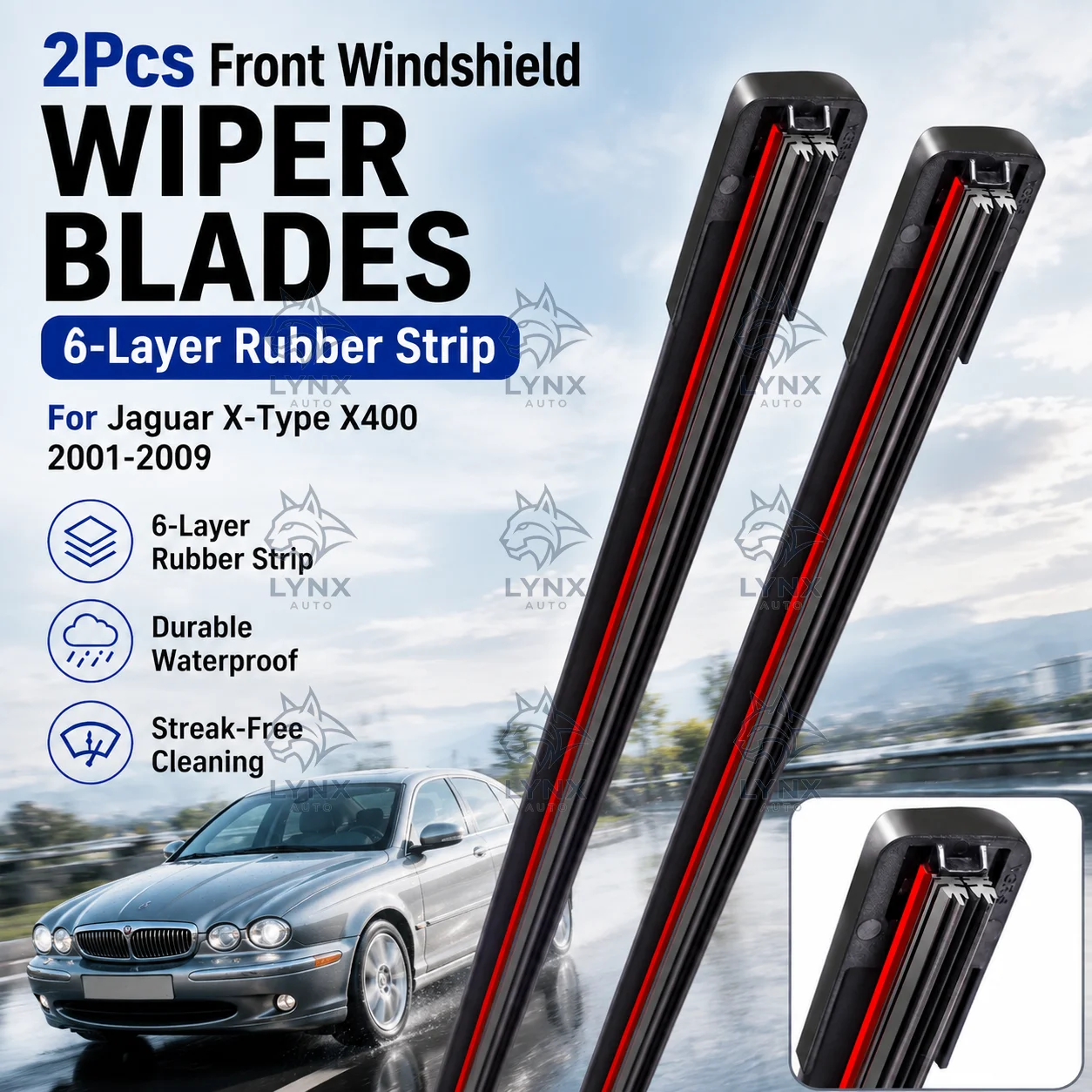 2Pcs Front Windshield Wiper Blades 6-Layer Rubber Strip Durable Streak-Free Replacement For Jaguar X-Type X400 2001-2009
2Pcs Front Windshield Wiper Blades 6-Layer Rubber Strip Durable Streak-Free Replacement For Jaguar X-Type X400 2001-2009