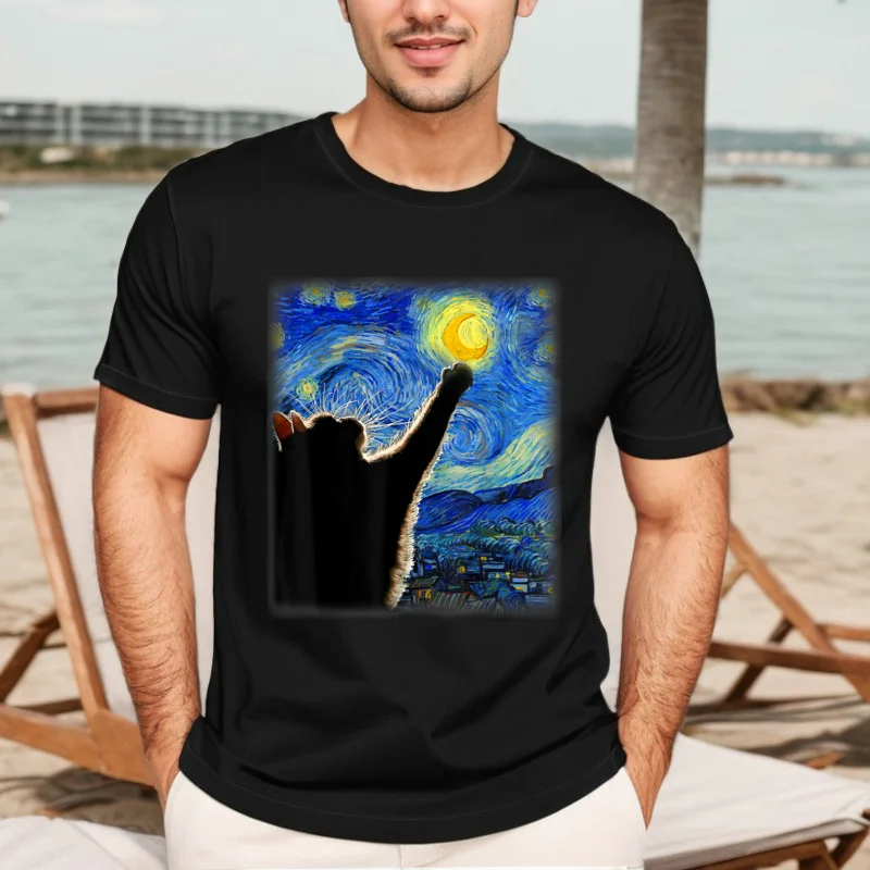 Crazy Van Gogh Starry Night Cat T-Shirt Funny Christmas Short Sleeve O-Neck Tops Tees 100% Cotton Woman Party Tops Shirts
Crazy Van Gogh Starry Night Cat T-Shirt Funny Christmas Short Sleeve O-Neck Tops Tees 100% Cotton Woman Party Tops Shirts