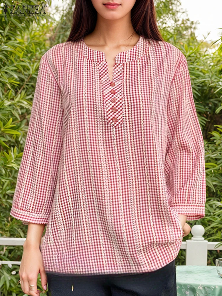 ZANZEA Vintage Plaid Shirts Women 3/4 Sleeve V-Neck Casual Blouse Checked Tunic Tops 2025 Autumn Fashion Ladies Clothing Blusas
ZANZEA Vintage Plaid Shirts Women 3/4 Sleeve V-Neck Casual Blouse Checked Tunic Tops 2025 Autumn Fashion Ladies Clothing Blusas
