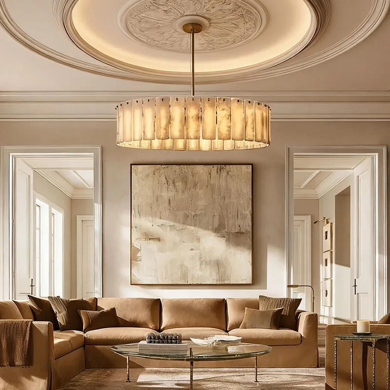 Modern Stone Panel Chandelier Round Brass Pendant Light Elegant Ceiling Fixture for Living Room
Modern Stone Panel Chandelier Round Brass Pendant Light Elegant Ceiling Fixture for Living Room