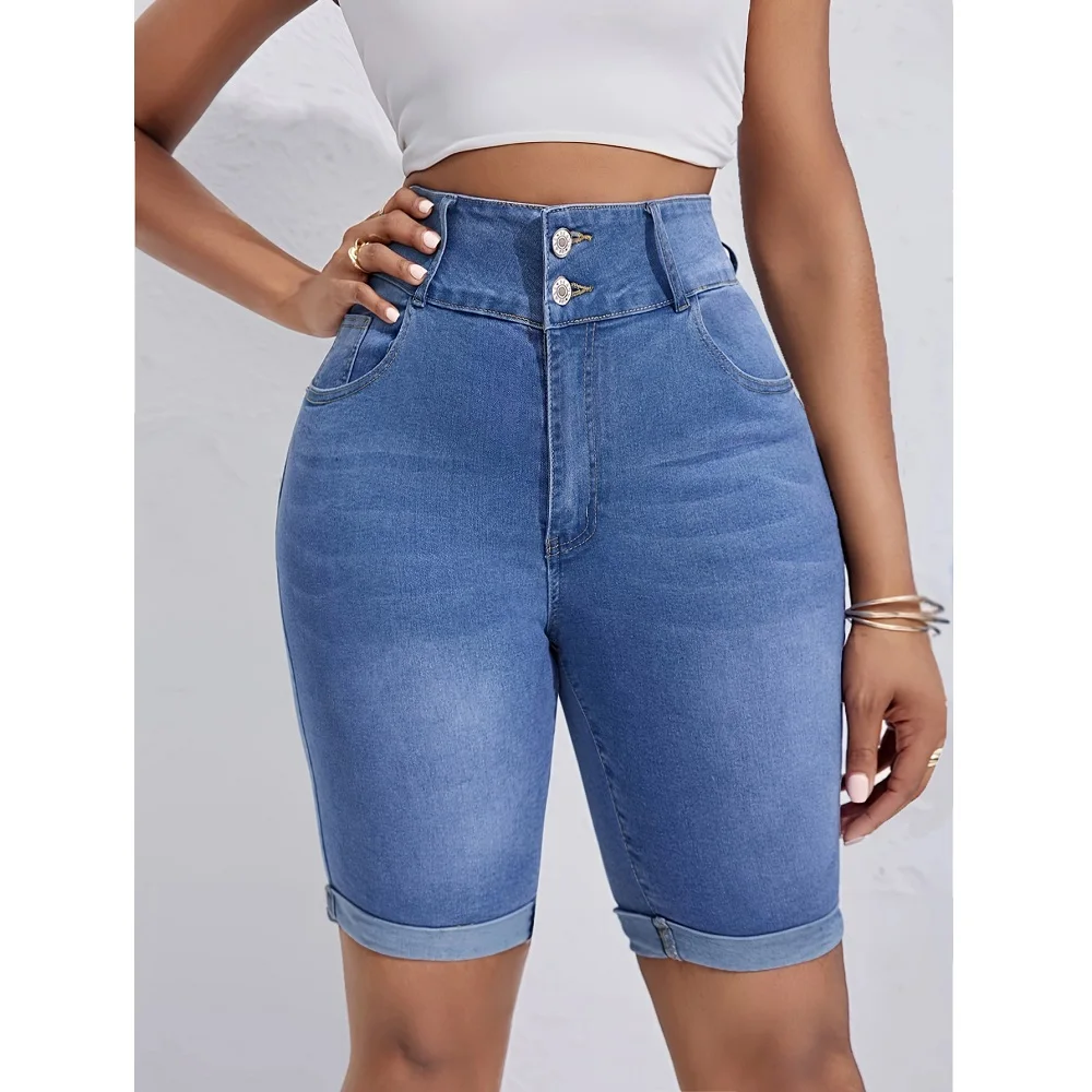 Women Summer High Waist Knee Length Denim Shorts Ladies Stretch Jeans Short Pants
Women Summer High Waist Knee Length Denim Shorts Ladies Stretch Jeans Short Pants