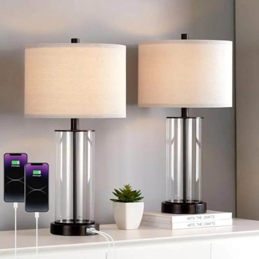 23'' Clear Glass Table Lamp Set of 2 Bedroom Lamps with USB Ports and AC Outlet Living Room Nightstand Lamp Bulbs Included
23'' Clear Glass Table Lamp Set of 2 Bedroom Lamps with USB Ports and AC Outlet Living Room Nightstand Lamp Bulbs Included