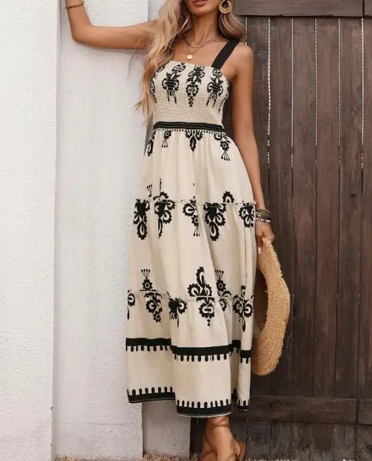 Retro Vacation Style Strap Skirt Ethnic Printed Dress New 2026 Hot Selling Fashionable Women's Clothing
Retro Vacation Style Strap Skirt Ethnic Printed Dress New 2026 Hot Selling Fashionable Women's Clothing