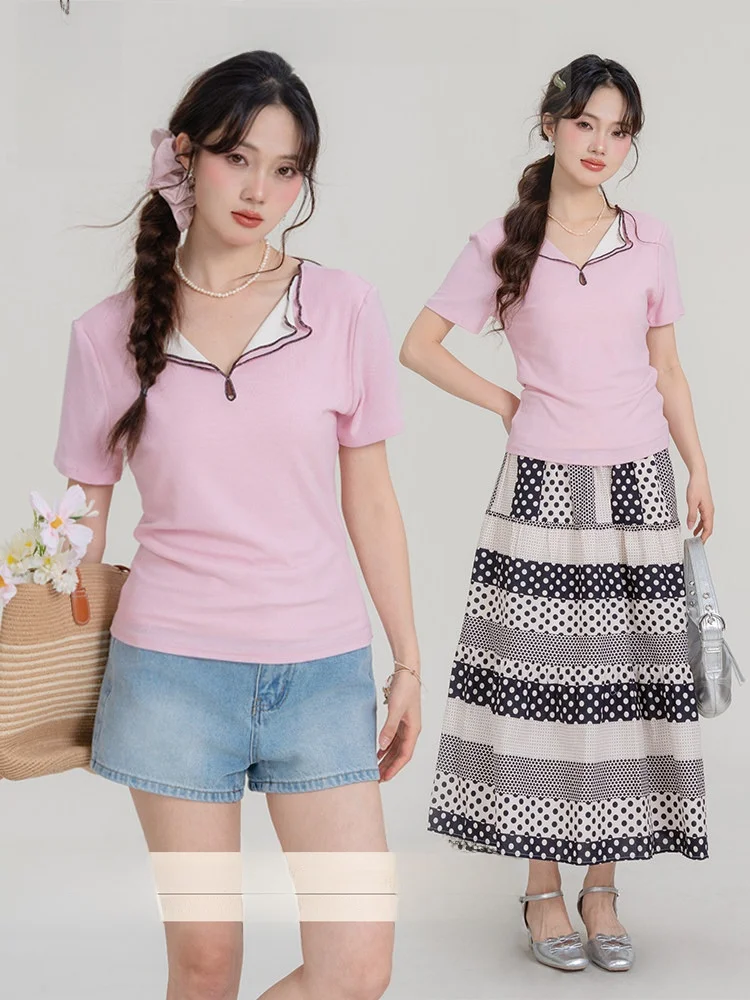 Женская летняя футболка Loveheynew Color Blo с коротким рукавом, приталенная, с отложным воротником, уникальный топ из смесового хлопка, комфортная.
Женская летняя футболка Loveheynew Color Blo с коротким рукавом, приталенная, с отложным воротником, уникальный топ из смесового хлопка, комфортная.