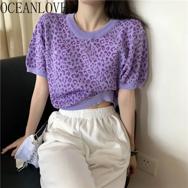 OCEANLOVE Knitted Leopard T Shirt for Women Spring Summer Korean Fashion Chic Ropa De Mujer Vintage Loose Basics Short Tees
OCEANLOVE Knitted Leopard T Shirt for Women Spring Summer Korean Fashion Chic Ropa De Mujer Vintage Loose Basics Short Tees