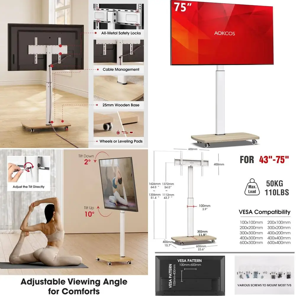 Rolling TV Stand for 43 50 55 60 65 70 75 Inch TVs, Portable Mobile TV Stand on Wheels, 10-Level Height Adjustable TV Cart with
Rolling TV Stand for 43 50 55 60 65 70 75 Inch TVs, Portable Mobile TV Stand on Wheels, 10-Level Height Adjustable TV Cart with