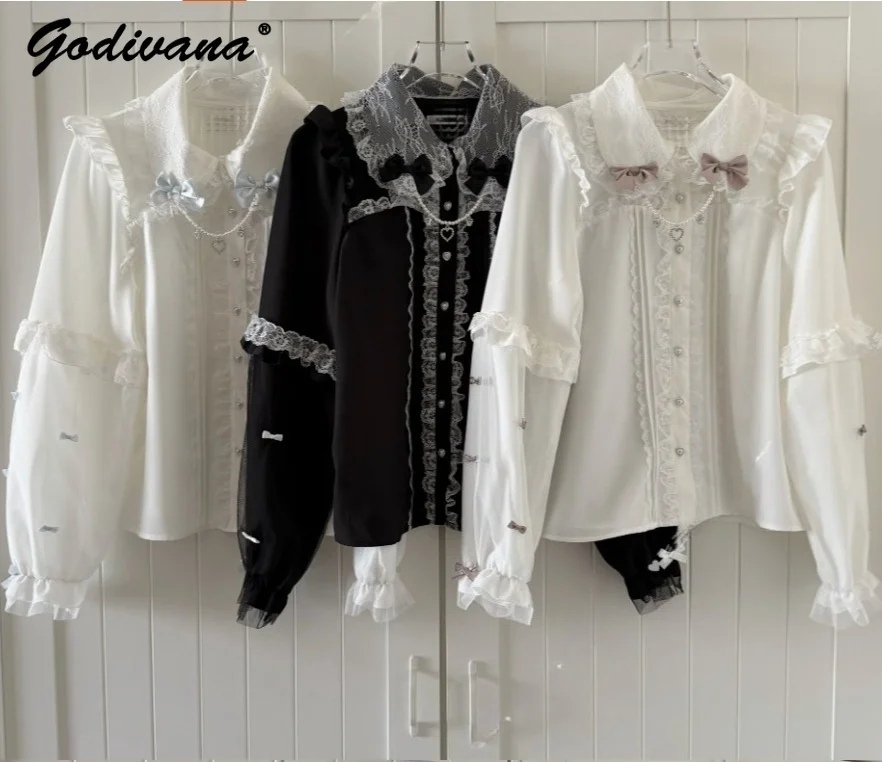 Japanese Style Spring Women's Lolita Shirts and Blouses Sweet Girls Cute Bow Lace Long Sleeve Shirt Blusas Casual Tops
Japanese Style Spring Women's Lolita Shirts and Blouses Sweet Girls Cute Bow Lace Long Sleeve Shirt Blusas Casual Tops