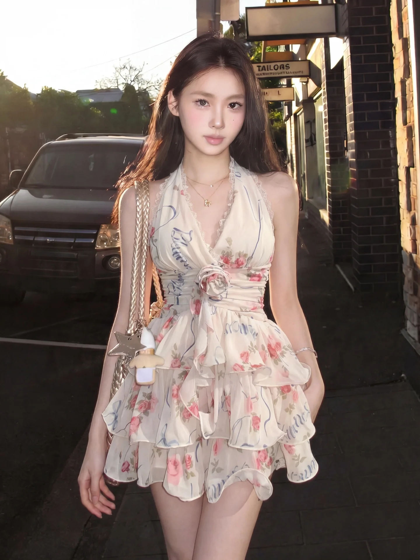 Summer Floral Lace Hem Chiffon Backless Hanging Neck Dress Women's Beach Vacation Waist Cinched Fluffy Short Skirt
Summer Floral Lace Hem Chiffon Backless Hanging Neck Dress Women's Beach Vacation Waist Cinched Fluffy Short Skirt
