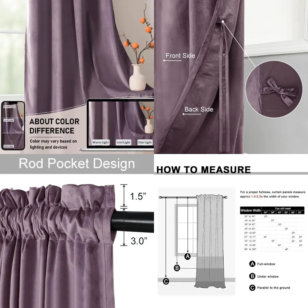 Thermal Insulated Lavender Velvet Curtains, 52W x 96L, 2-Panel Set with Tiebacks for Living Room
Thermal Insulated Lavender Velvet Curtains, 52W x 96L, 2-Panel Set with Tiebacks for Living Room