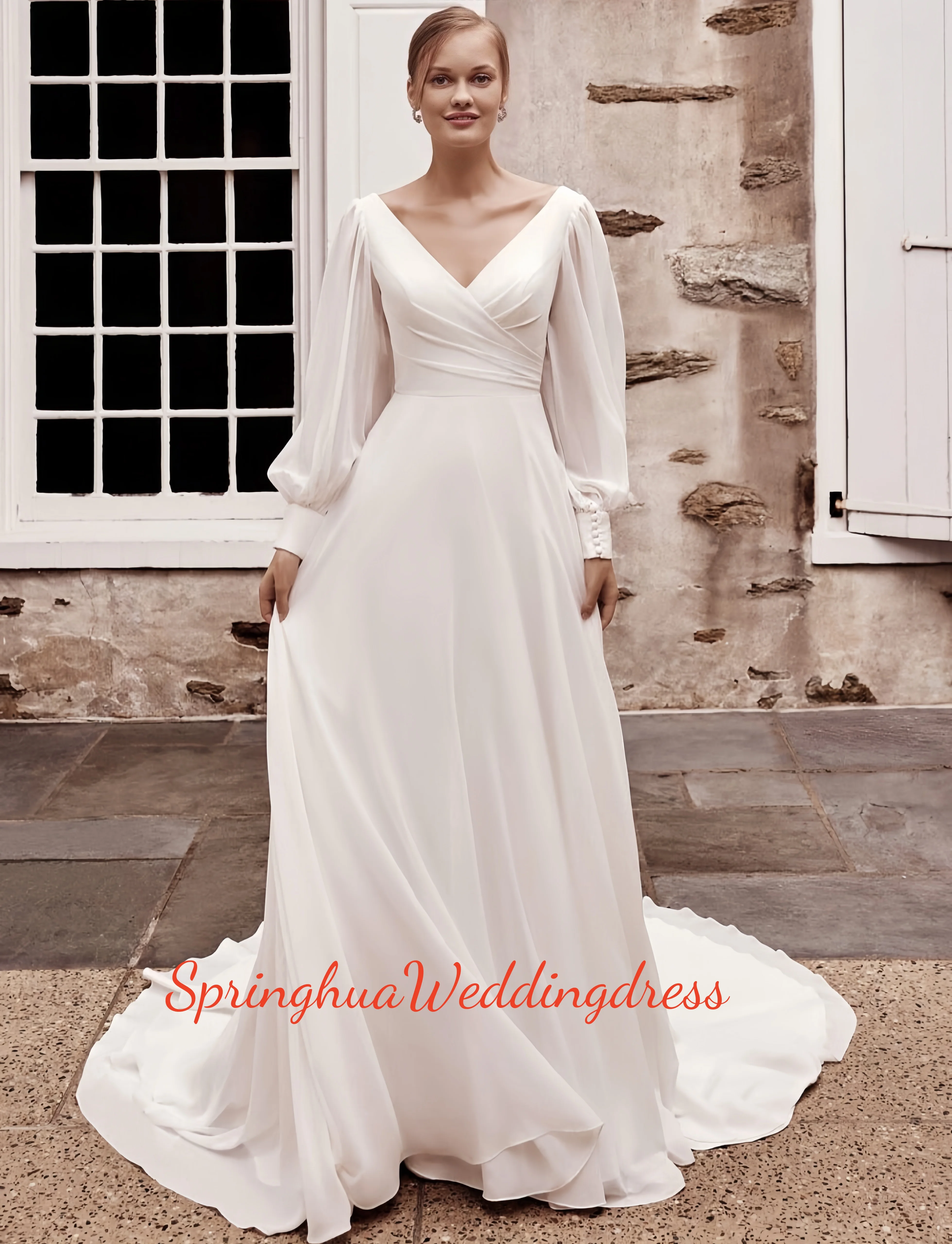 Custom-made luxurious wedding gowns, satin V-neck long-sleeved dresses, party evening gowns, bridesmaids, front yard
Custom-made luxurious wedding gowns, satin V-neck long-sleeved dresses, party evening gowns, bridesmaids, front yard