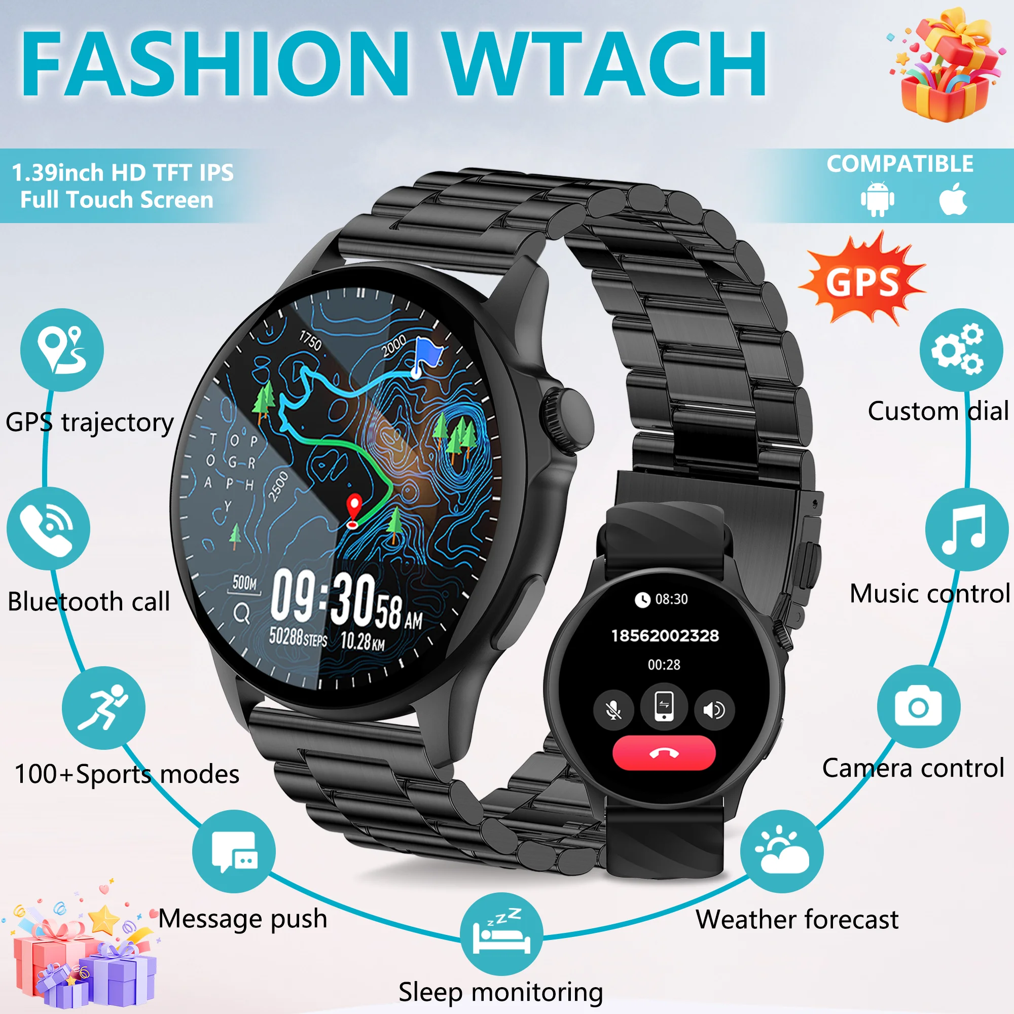 Men's Waterproof Smart Watch with Bluetooth Call Heart Rate & Blood Pressure Compatible with Android & iOS Women's Sports watch
Men's Waterproof Smart Watch with Bluetooth Call Heart Rate & Blood Pressure Compatible with Android & iOS Women's Sports watch