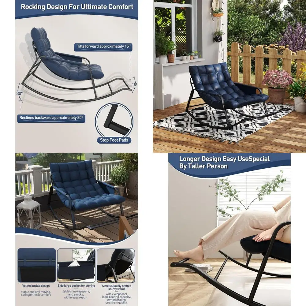 Синее уличное кресло-качалка увеличенного размера с подушками и приставным столиком для патио, веранды и использования в помещении
Синее уличное кресло-качалка увеличенного размера с подушками и приставным столиком для патио, веранды и использования в помещении