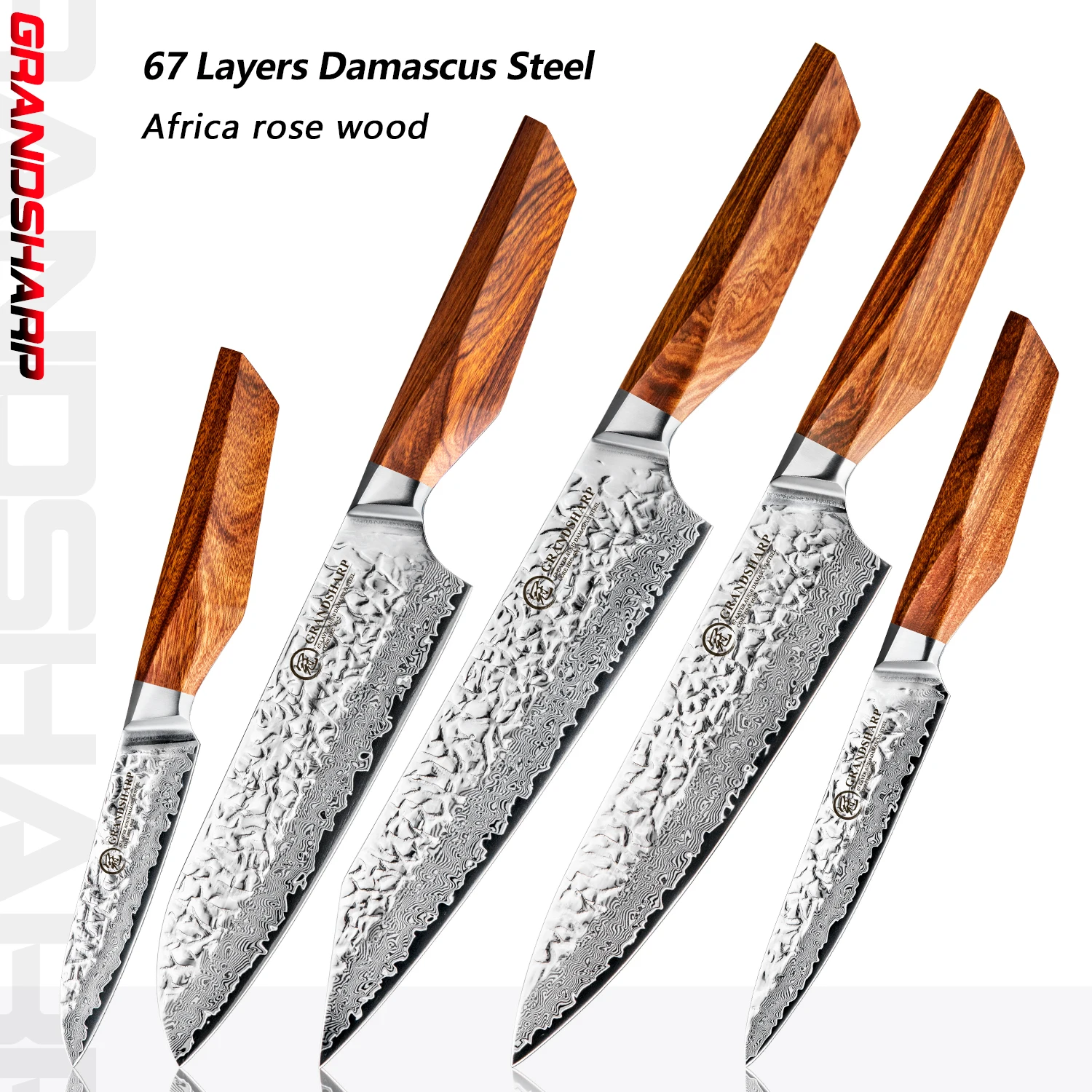 Grandsharp 1-5 Piece Knife Set 67 Layers Damascus Aus-10 Steel Wood Handle Hardness 60±2 Hrc For Cooker Meat Fruit Vegetables
Grandsharp 1-5 Piece Knife Set 67 Layers Damascus Aus-10 Steel Wood Handle Hardness 60±2 Hrc For Cooker Meat Fruit Vegetables