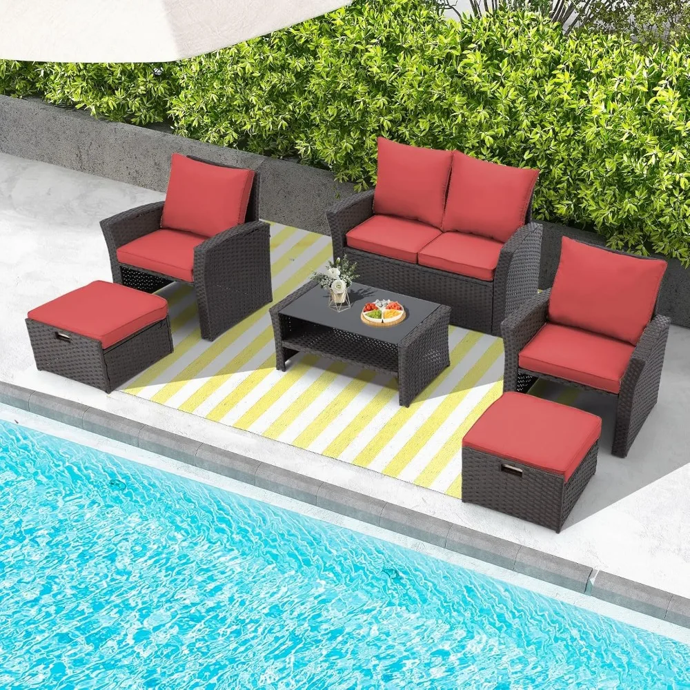 6 Piece Patio Furniture Set, Outdoor Sectional Conversation Rattan Sofa Set with Ottoman and Outdoor Storage Table for Garden,
6 Piece Patio Furniture Set, Outdoor Sectional Conversation Rattan Sofa Set with Ottoman and Outdoor Storage Table for Garden,