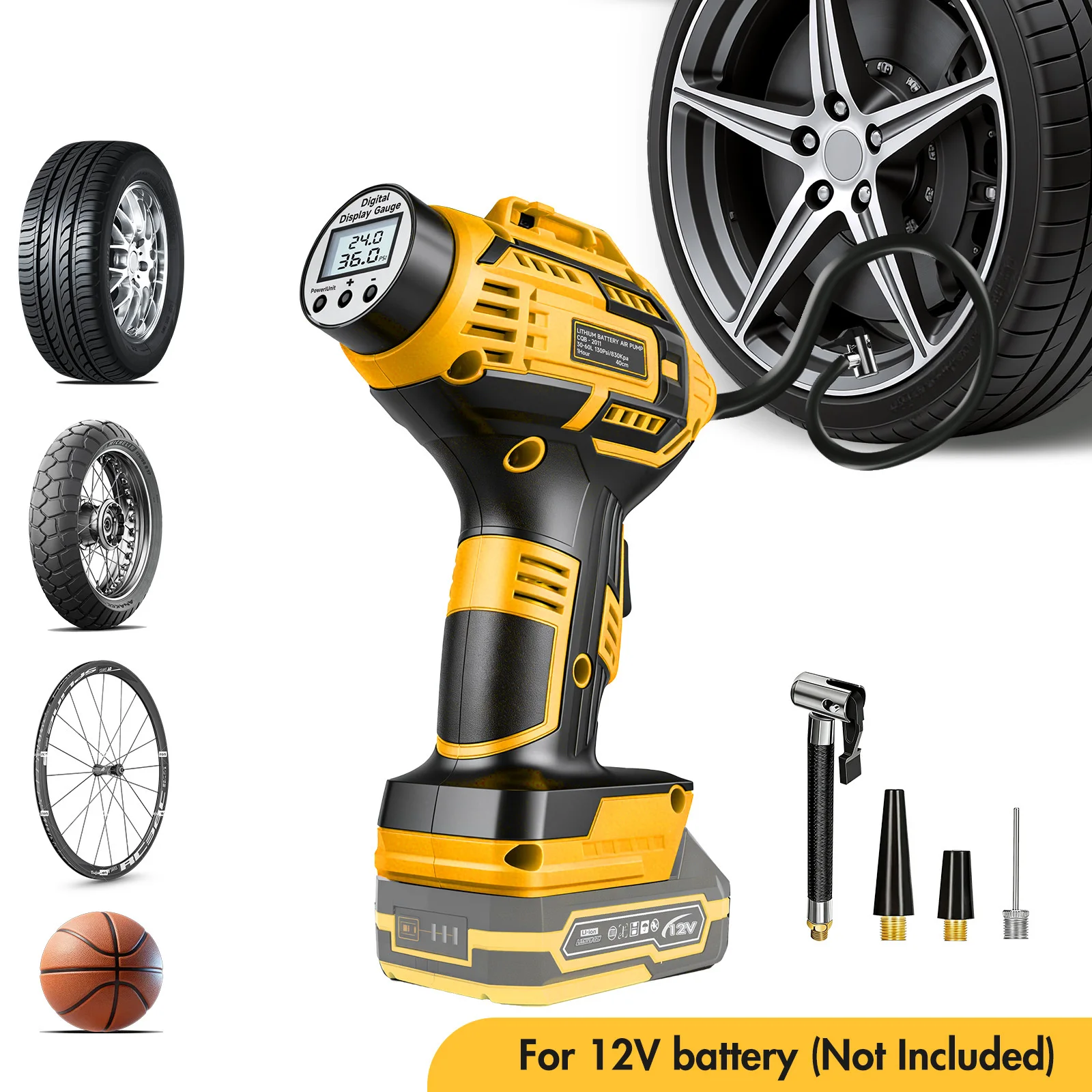 20V Portable Car Tire Inflator Pump with 12V Car Adapter, Digital Display, and Blow Mold Case, Available in Upgraded Yellow and Upgraded Red Versions, Suitable for Car, Motorcycle, Bicycle Tires, and Sports Balls
20V Portable Car Tire Inflator Pump with 12V Car Adapter, Digital Display, and Blow Mold Case, Available in Upgraded Yellow and Upgraded Red Versions, Suitable for Car, Motorcycle, Bicycle Tires, and Sports Balls