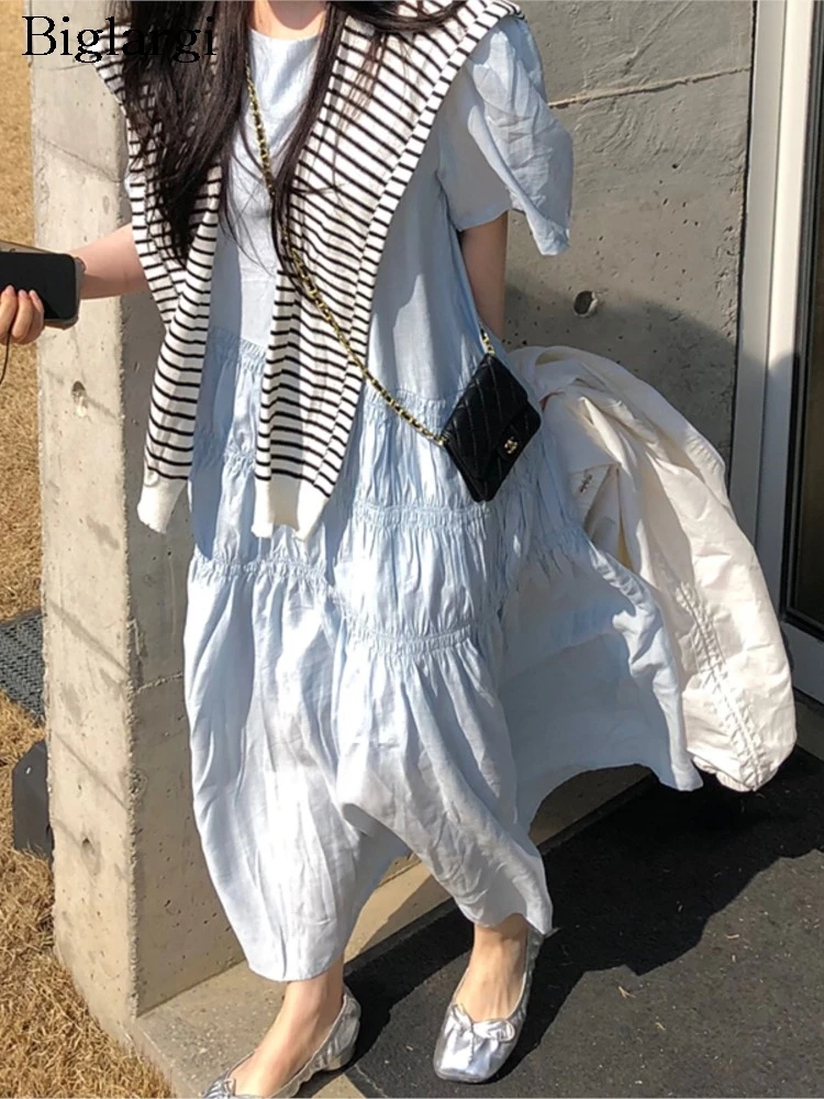 Summer Dress Women Pleated Patchwork Ruffle Loose Korean Style Ladies Dresses Fashion Casual Woman A-Line Dress
Summer Dress Women Pleated Patchwork Ruffle Loose Korean Style Ladies Dresses Fashion Casual Woman A-Line Dress