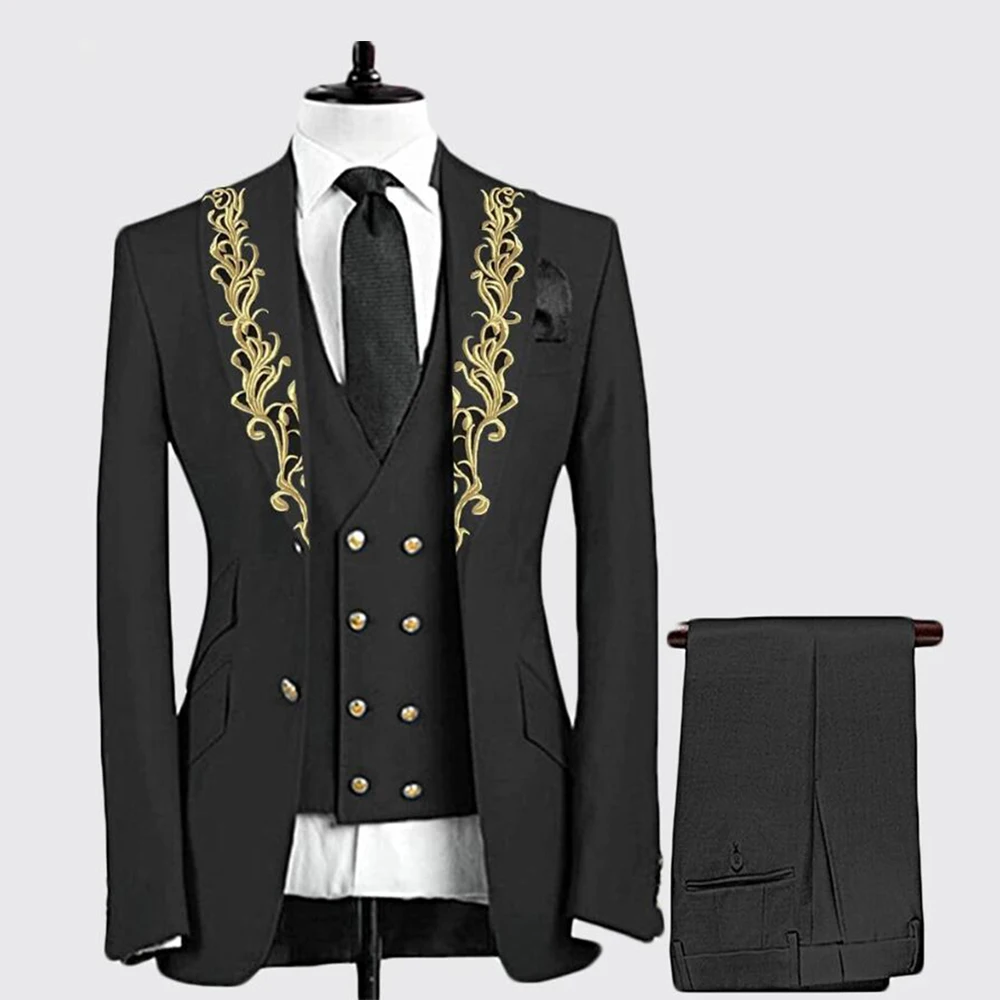 Elegant Groom Wedding Tuxedos Tailor-Made Gold Appliques Label Black Jacket Vest Patns Formal Men Suits Fit Man Fashion Clothing
Elegant Groom Wedding Tuxedos Tailor-Made Gold Appliques Label Black Jacket Vest Patns Formal Men Suits Fit Man Fashion Clothing