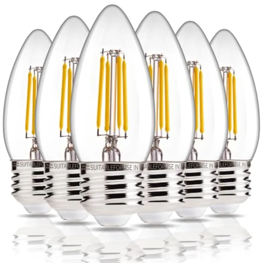 6 Pack Chandelier Light Bulbs 60W Equivalent, E26 Edison Bulb, 450LM Dimmable LED Light Bulb, 2700K Soft White, B11 Type, 4.5W,
6 Pack Chandelier Light Bulbs 60W Equivalent, E26 Edison Bulb, 450LM Dimmable LED Light Bulb, 2700K Soft White, B11 Type, 4.5W,
