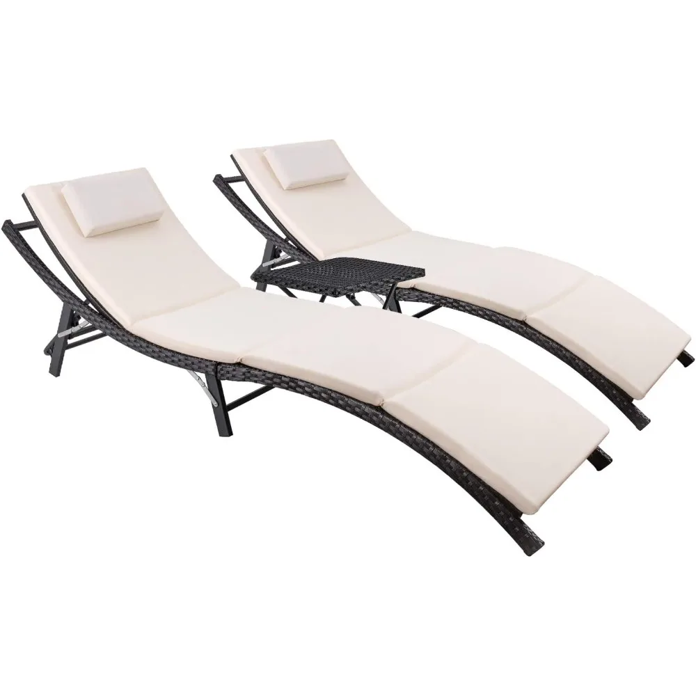 Patio Chaise Lounge Sets Outdoor Rattan Adjustable Back 3 Pieces Cushioned Patio Folding Chaise Lounge with Folding Table.
Patio Chaise Lounge Sets Outdoor Rattan Adjustable Back 3 Pieces Cushioned Patio Folding Chaise Lounge with Folding Table.