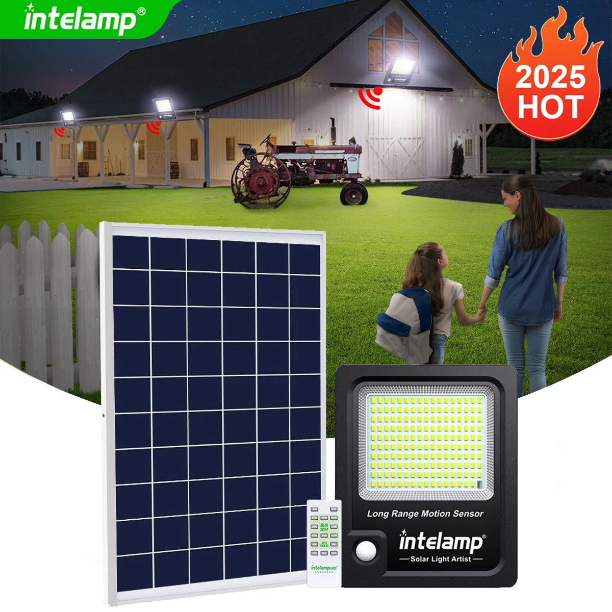 intelamp Solar Flood Lights Outdoor 12000mAh Security Floodlight With Super Large Solar Panel 16.4Ft Cable For Street Yard Farm
intelamp Solar Flood Lights Outdoor 12000mAh Security Floodlight With Super Large Solar Panel 16.4Ft Cable For Street Yard Farm