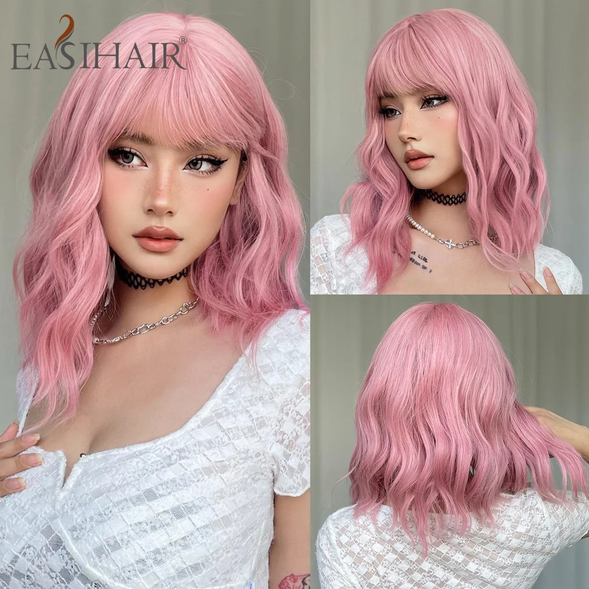 Easihair Pink Short Wavy Bob Wig With Bangs Heat Resistant Synthetic Hair Shoulder Length Wigs for Women Cosplay Party Daily
Easihair Pink Short Wavy Bob Wig With Bangs Heat Resistant Synthetic Hair Shoulder Length Wigs for Women Cosplay Party Daily