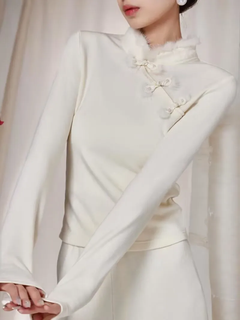 Chinese Style Long Sleeve T-Shirt 2024 New Women Autumn Winter Cheongsam Collar Base Shirt Female Soft All-match Blouse Tops
Chinese Style Long Sleeve T-Shirt 2024 New Women Autumn Winter Cheongsam Collar Base Shirt Female Soft All-match Blouse Tops