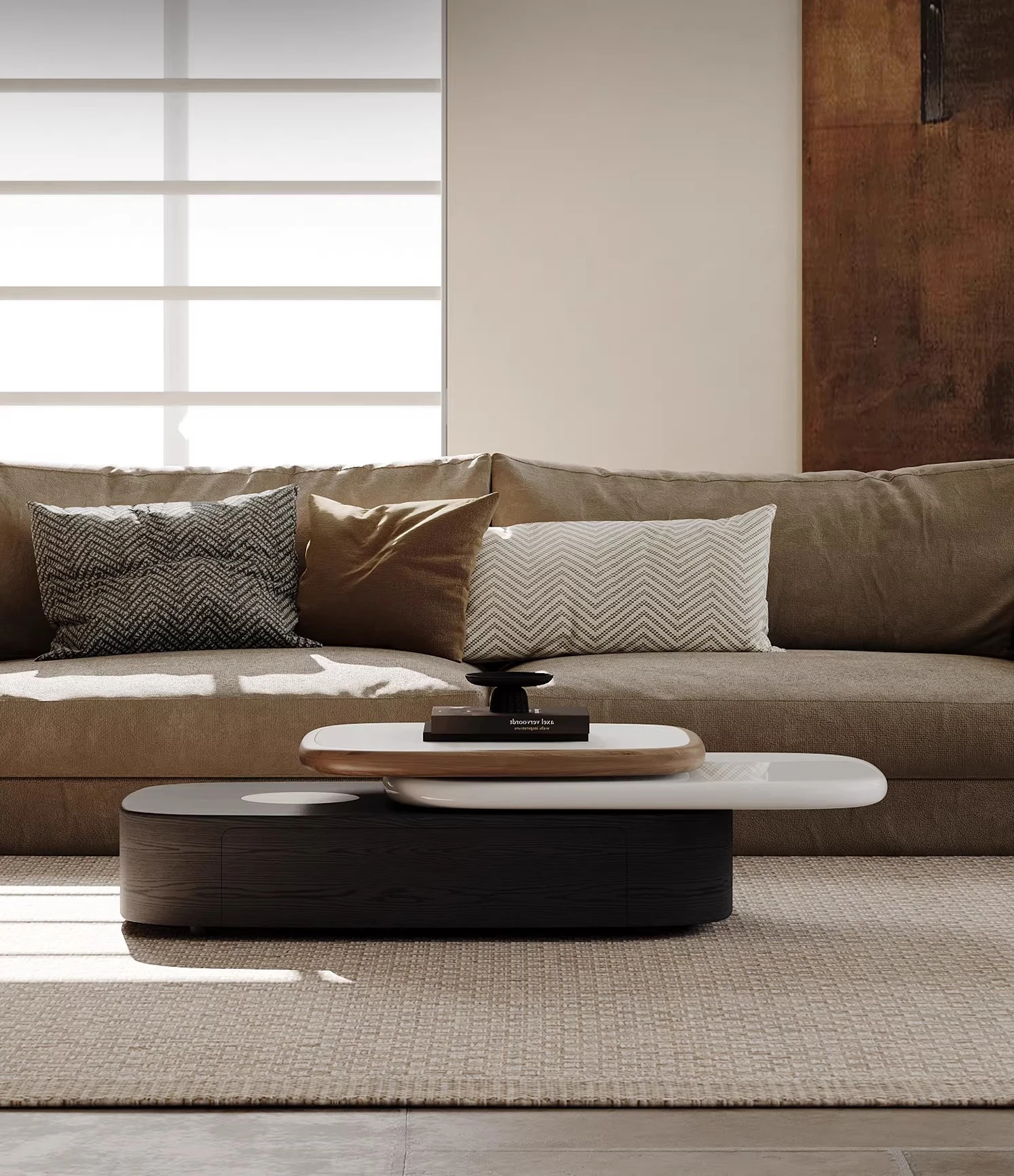 Italian minimalist rock slab rotating coffee table designer creative living room household storage solid wood elm leather
Italian minimalist rock slab rotating coffee table designer creative living room household storage solid wood elm leather