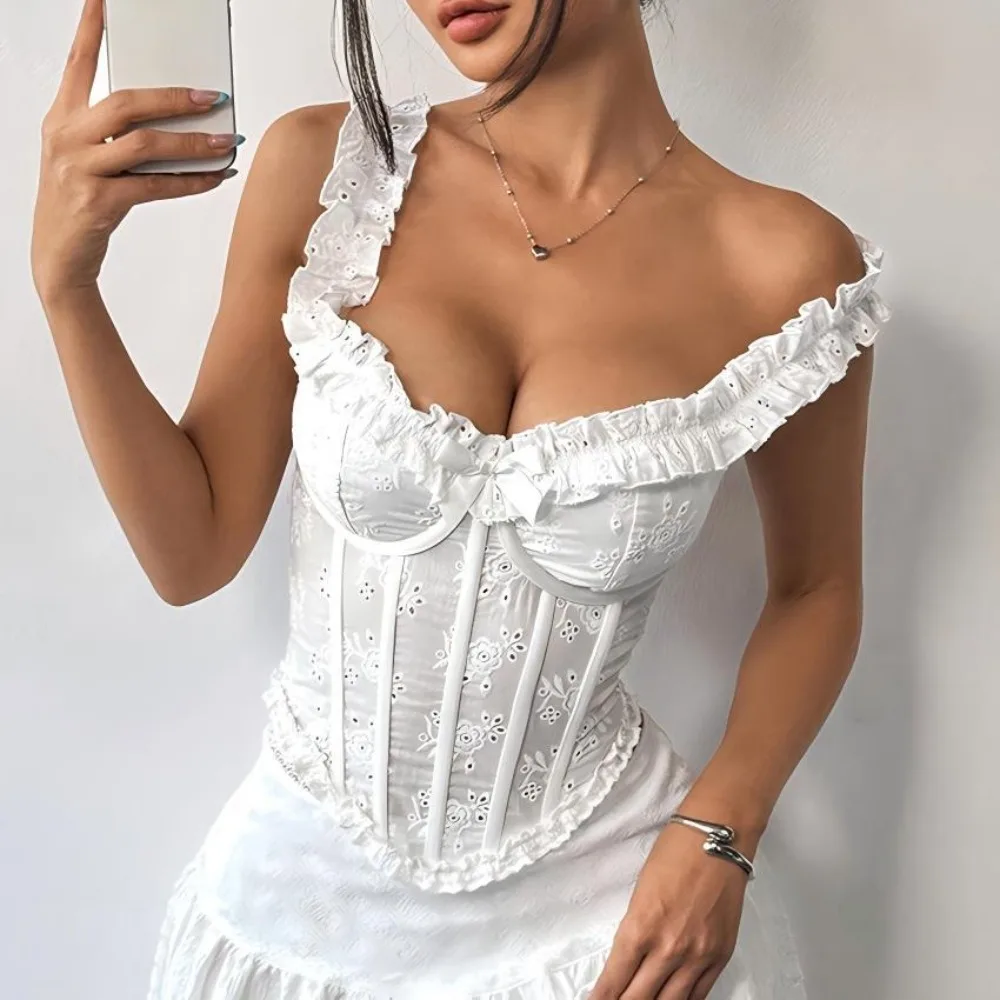 Sexy Solid Color Tank Top Women Lace Ruffles Strap Front Tie Underwire Slim Fit Fishbone Camisole Streetwear Party Club Tops
Sexy Solid Color Tank Top Women Lace Ruffles Strap Front Tie Underwire Slim Fit Fishbone Camisole Streetwear Party Club Tops
