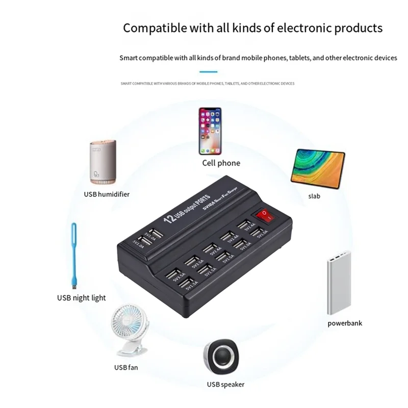 Mobile Phone Universal USB Multi-Port Charger Socket 5V2.4A Intelligent Distribution Socket 12 Ports US-Plug
Mobile Phone Universal USB Multi-Port Charger Socket 5V2.4A Intelligent Distribution Socket 12 Ports US-Plug