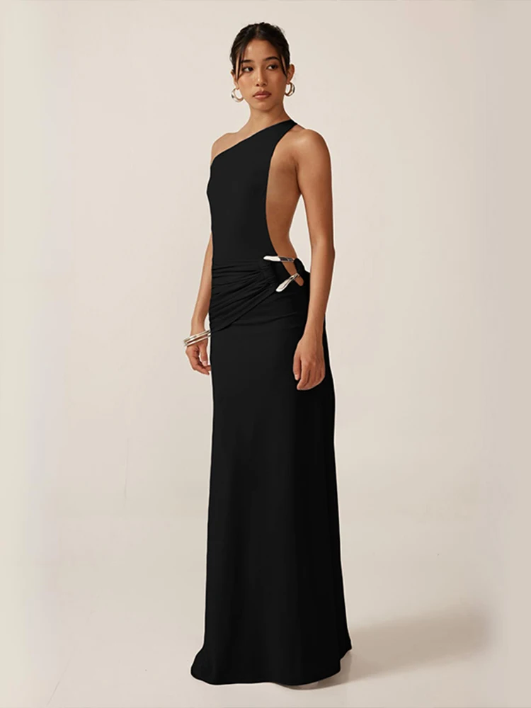 Insglas Pretty Dress Women Temperament Backless Streamers Biased Collar Metal Rings Fold Sleeveless Skinny Vacation Vestidos
Insglas Pretty Dress Women Temperament Backless Streamers Biased Collar Metal Rings Fold Sleeveless Skinny Vacation Vestidos