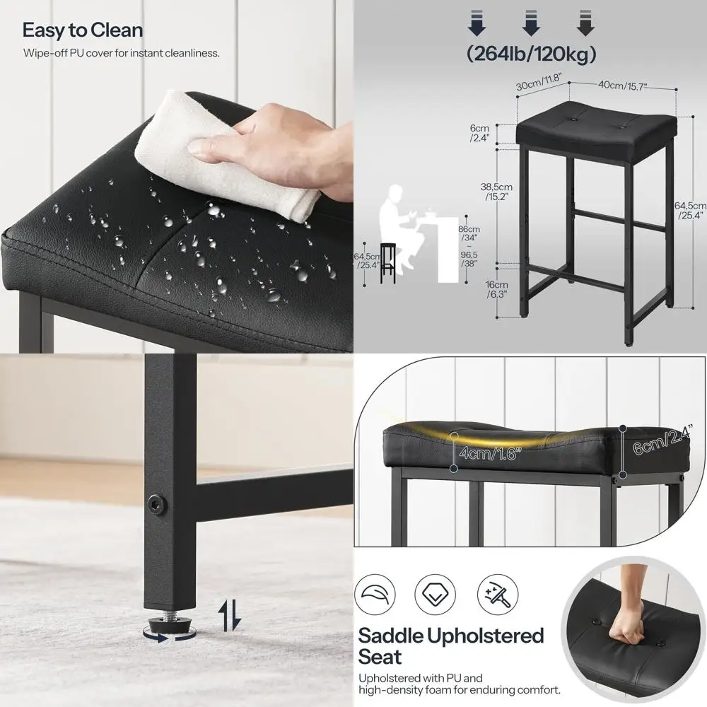 Counter Height Bar Stools with PU Upholstery and Footrest, Ideal for Kitchen and Dining Rooms, Black
Counter Height Bar Stools with PU Upholstery and Footrest, Ideal for Kitchen and Dining Rooms, Black