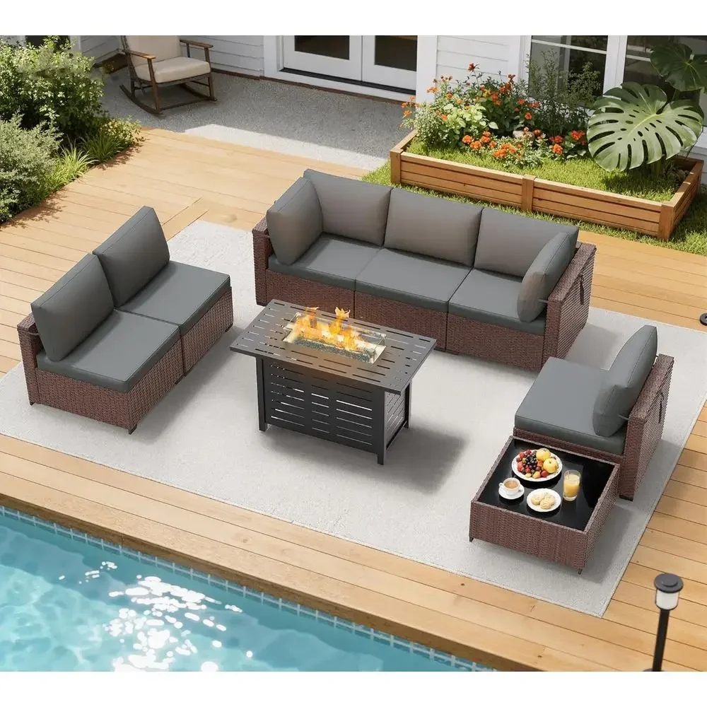 8-Piece Outdoor Patio Furniture Set, Sectional Sofa with Glass Table, Wicker Rattan Patio Set, Patio Conversation Set with Coffe
8-Piece Outdoor Patio Furniture Set, Sectional Sofa with Glass Table, Wicker Rattan Patio Set, Patio Conversation Set with Coffe