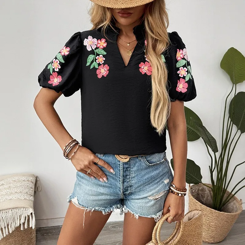 Summer New Women's Commuter Small Stand Collar Bubble Short Sleeve Top Art Retro Printed Hoodie Straight Tube Pocketless Shirt
Summer New Women's Commuter Small Stand Collar Bubble Short Sleeve Top Art Retro Printed Hoodie Straight Tube Pocketless Shirt