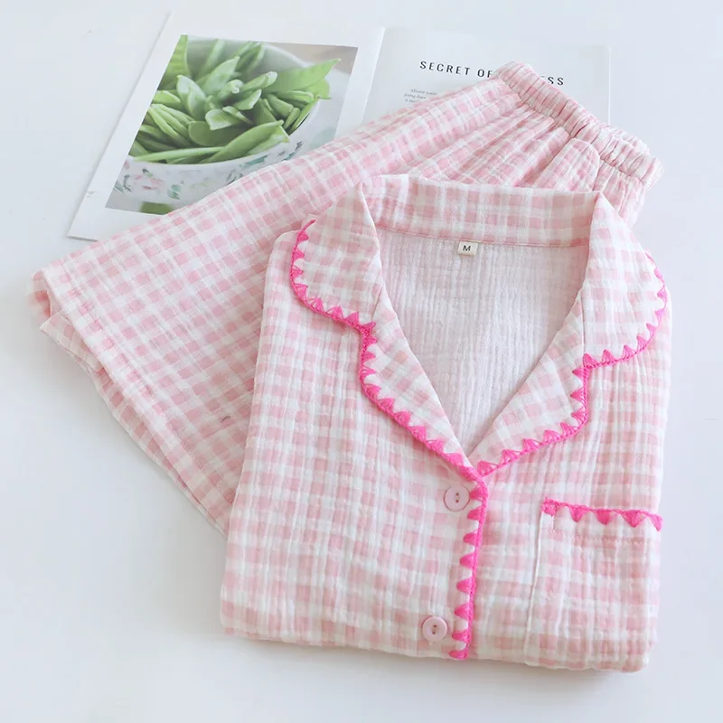 Thin 100% Cotton Pajamas For Women Nightwear Pant Sets Plaid Print Summer Short Sleeve Cotton Sleepwear Two Pieces Pyjama Female
Thin 100% Cotton Pajamas For Women Nightwear Pant Sets Plaid Print Summer Short Sleeve Cotton Sleepwear Two Pieces Pyjama Female