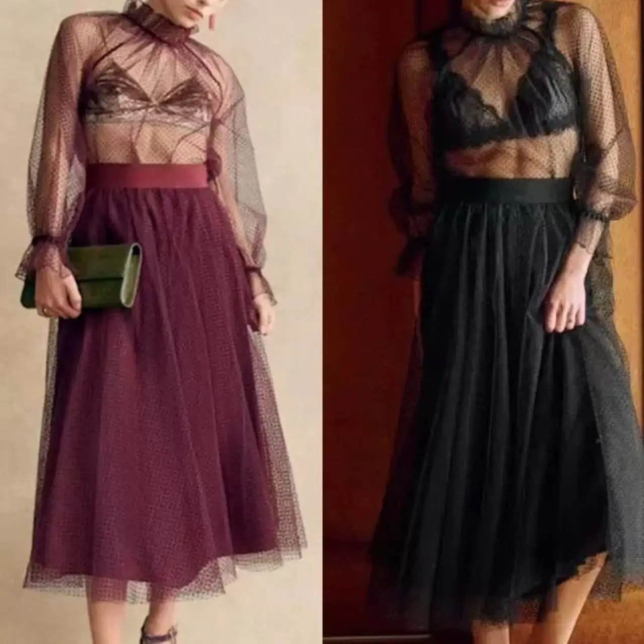 Sezanes Fashion 2025 T-shirt New Sexy Fashion Mesh Dot Pleated Standing Collar Blouse High Waist Halter Dress Sexy
Sezanes Fashion 2025 T-shirt New Sexy Fashion Mesh Dot Pleated Standing Collar Blouse High Waist Halter Dress Sexy