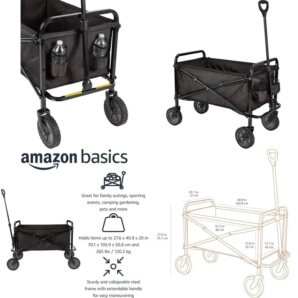 Heavy-Duty Collapsible Utility Wagon for Outdoors, Camping, Gardening, and Shopping, 265 lbs Capacity, 27.6 x 40.9 x 20, Black
Heavy-Duty Collapsible Utility Wagon for Outdoors, Camping, Gardening, and Shopping, 265 lbs Capacity, 27.6 x 40.9 x 20, Black