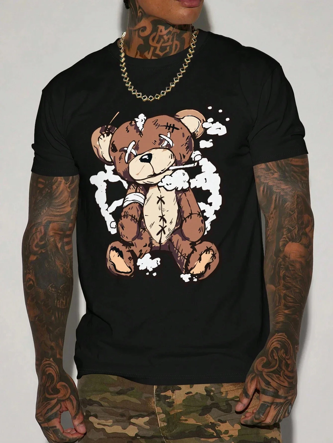 Bear man cotton T-shirt fashion large size shirt casual short sleeve street classic print new summer dress
Bear man cotton T-shirt fashion large size shirt casual short sleeve street classic print new summer dress