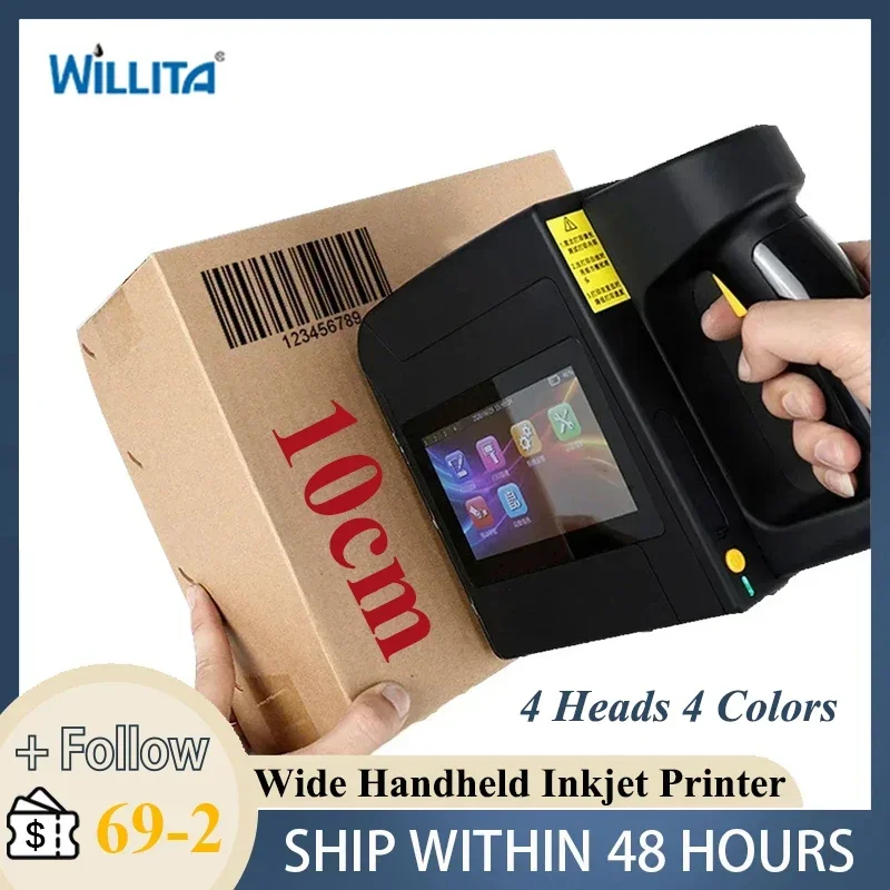 Willita 10cm Wide Format Inkjet Printer Large-Character Portable Handheld Inkjet Printer for Marking Barcode Numbers Date